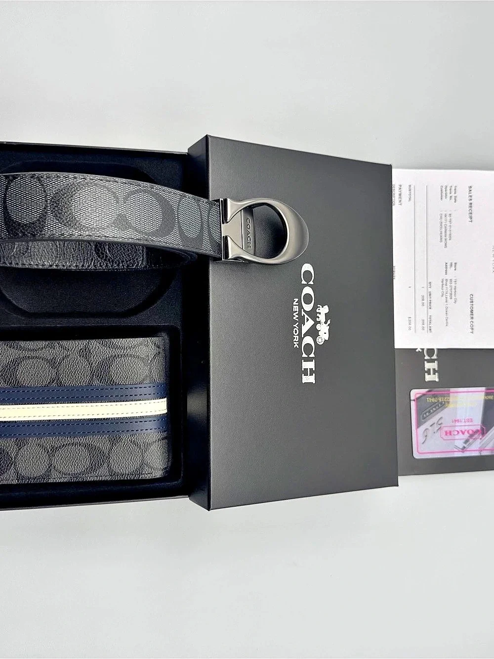 Coach Boxed Card Case And Belt Set In Signature Canvas NWT
